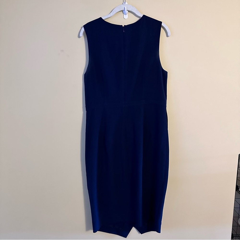 J.Crew Navy Blue Sleeveless Sheath Dress with Asymmetrical Hem and Ruching